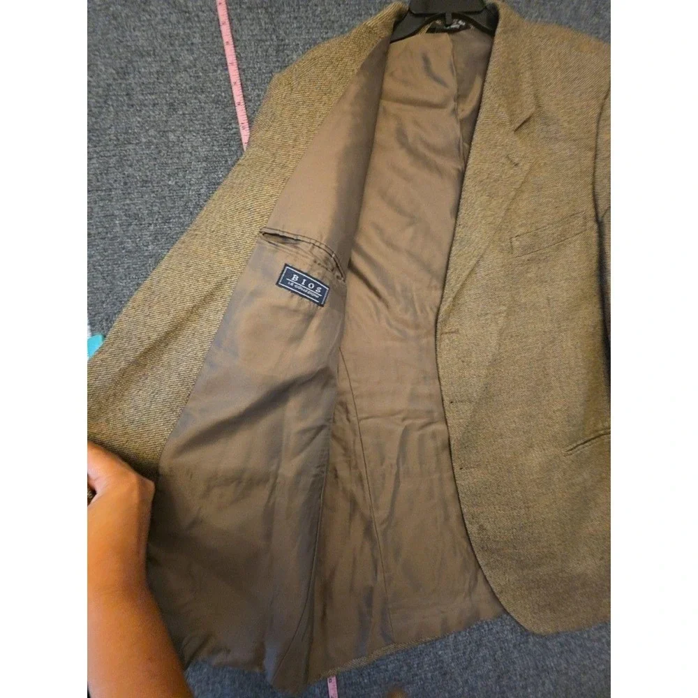 BIOS Le Collezioni Blazer Sport Coat Mens 44 Brown Wool Herringbone Tweed Jacket